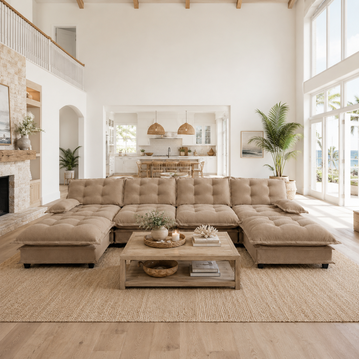 Chelsea 138" Tufted Chenille U-Shaped Modular Sectional Sofa with 2 Ottomans