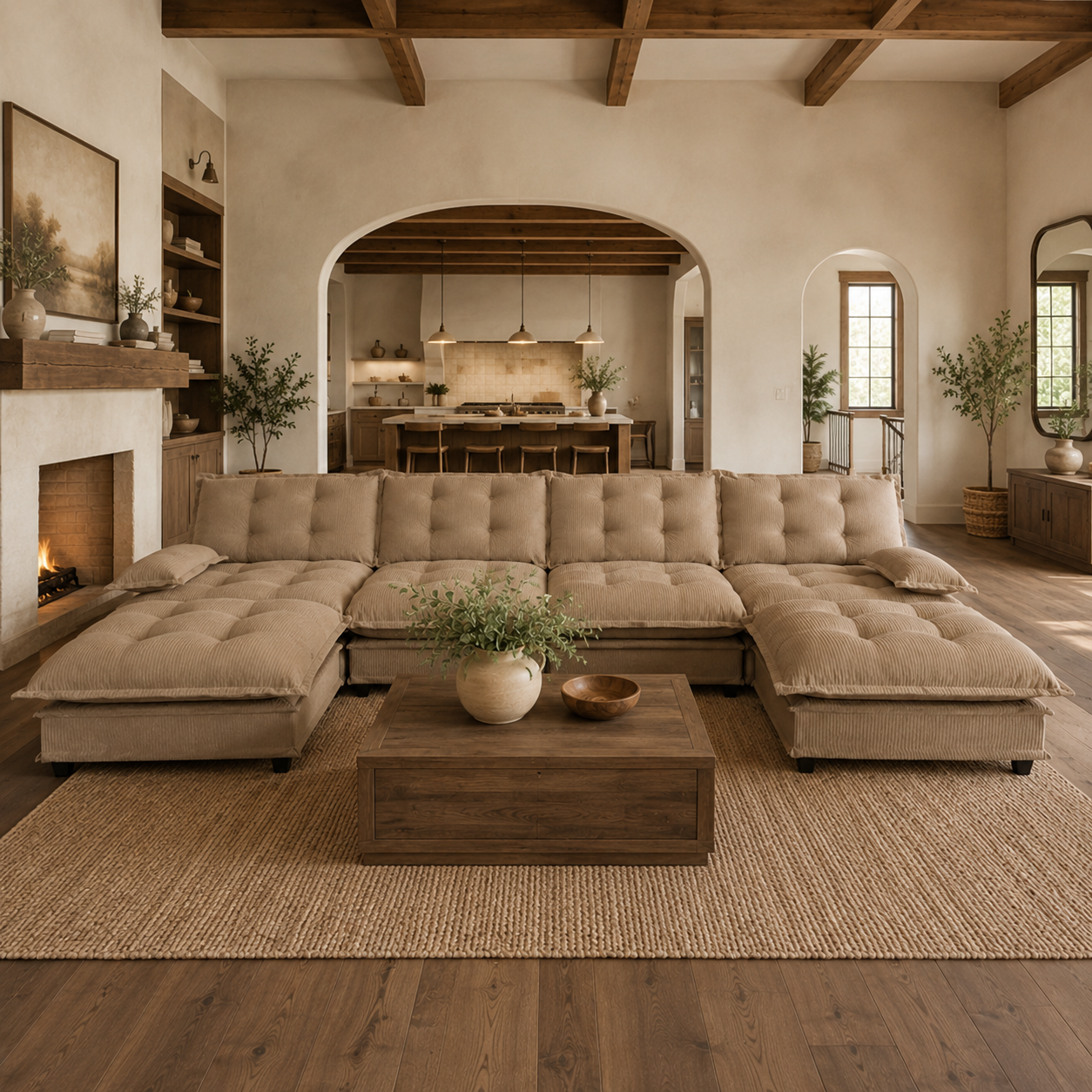Chelsea 138" Tufted Chenille U-Shaped Modular Sectional Sofa with 2 Ottomans