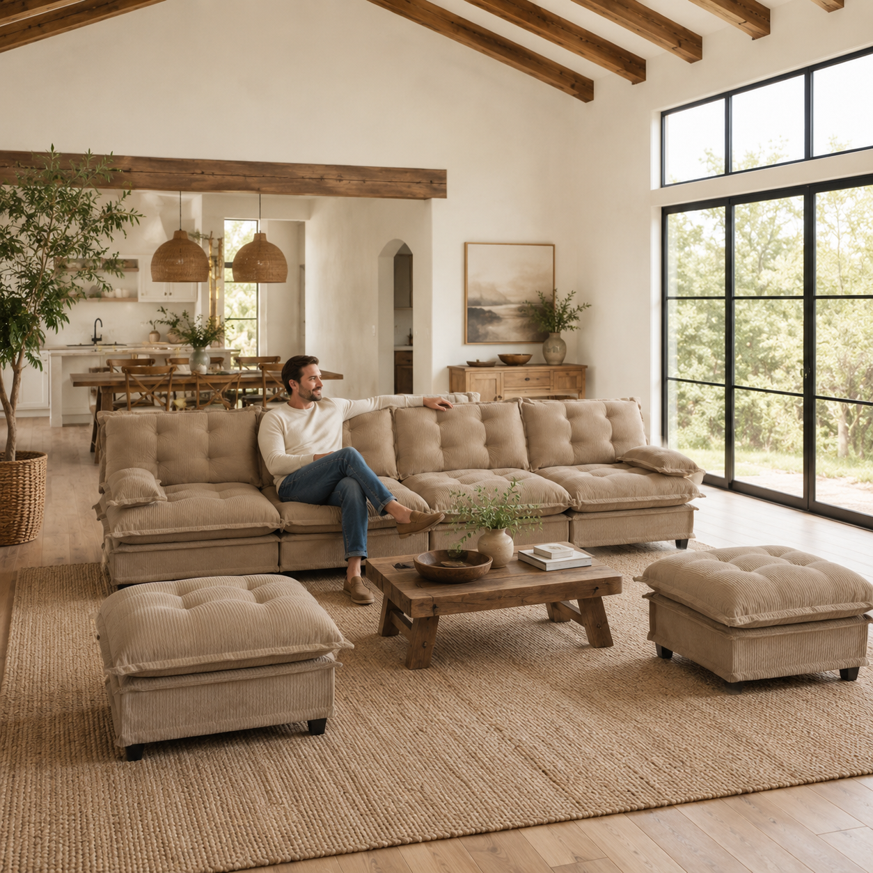 Chelsea 138" Tufted Chenille U-Shaped Modular Sectional Sofa with 2 Ottomans