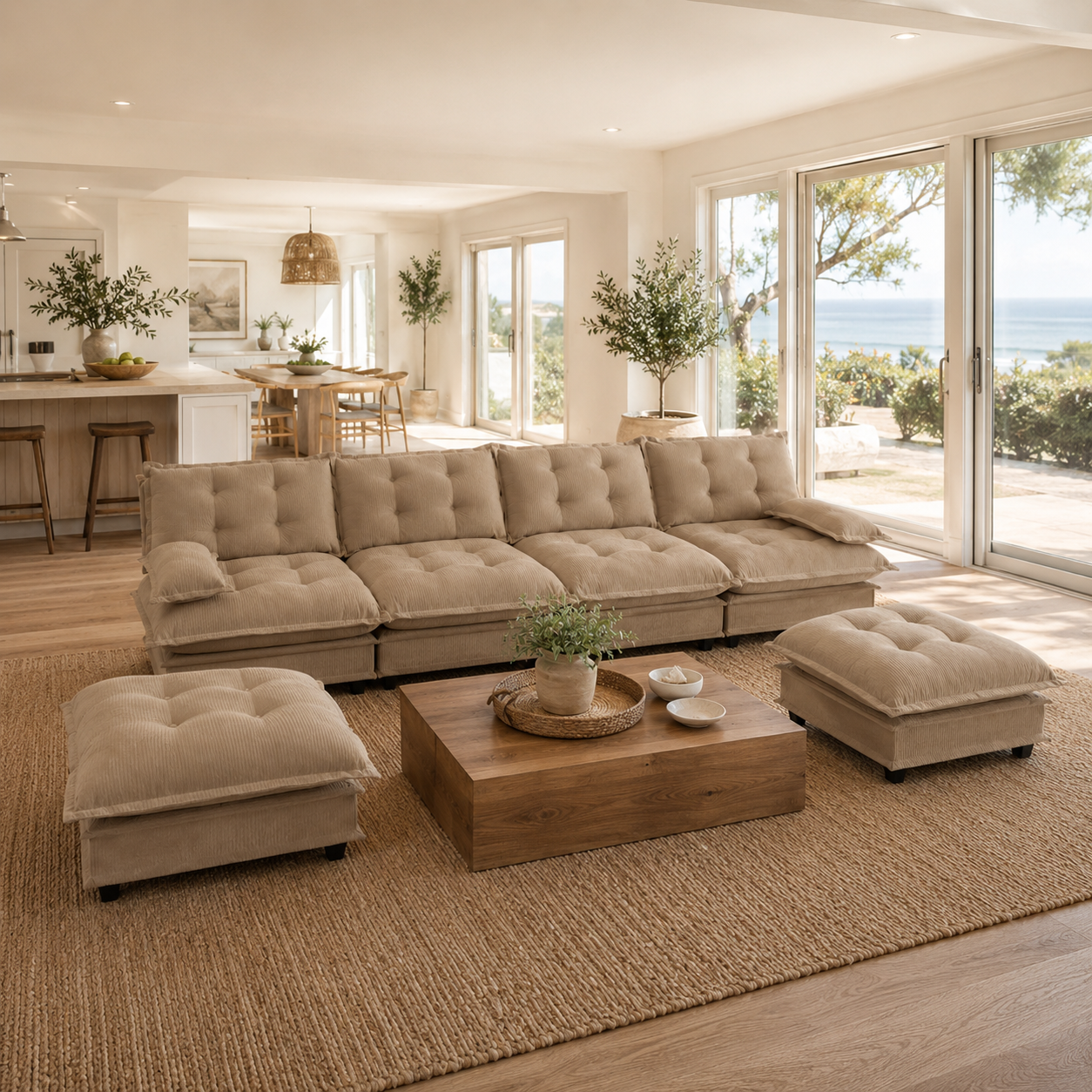 Chelsea 138" Tufted Chenille U-Shaped Modular Sectional Sofa with 2 Ottomans