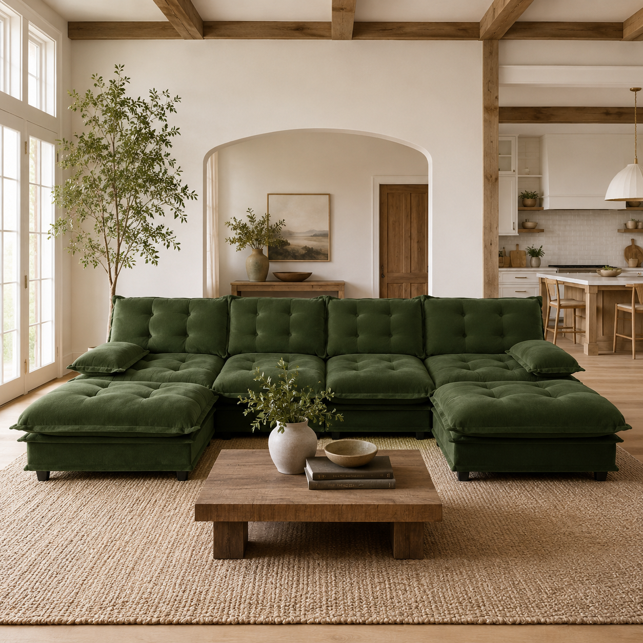 Chelsea 138" Tufted Chenille U-Shaped Modular Sectional Sofa with 2 Ottomans