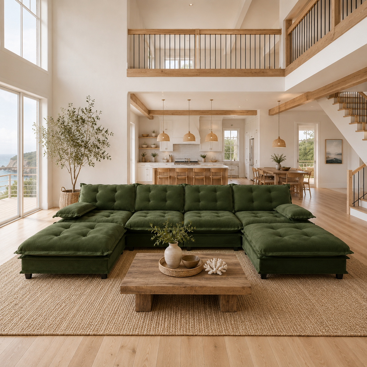 Chelsea 138" Tufted Chenille U-Shaped Modular Sectional Sofa with 2 Ottomans