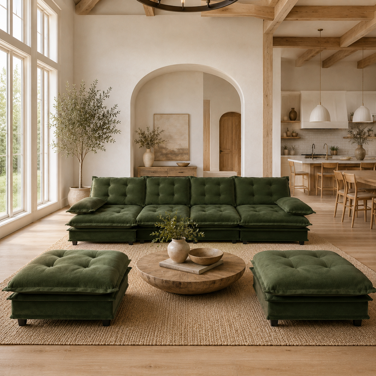Chelsea 138" Tufted Chenille U-Shaped Modular Sectional Sofa with 2 Ottomans