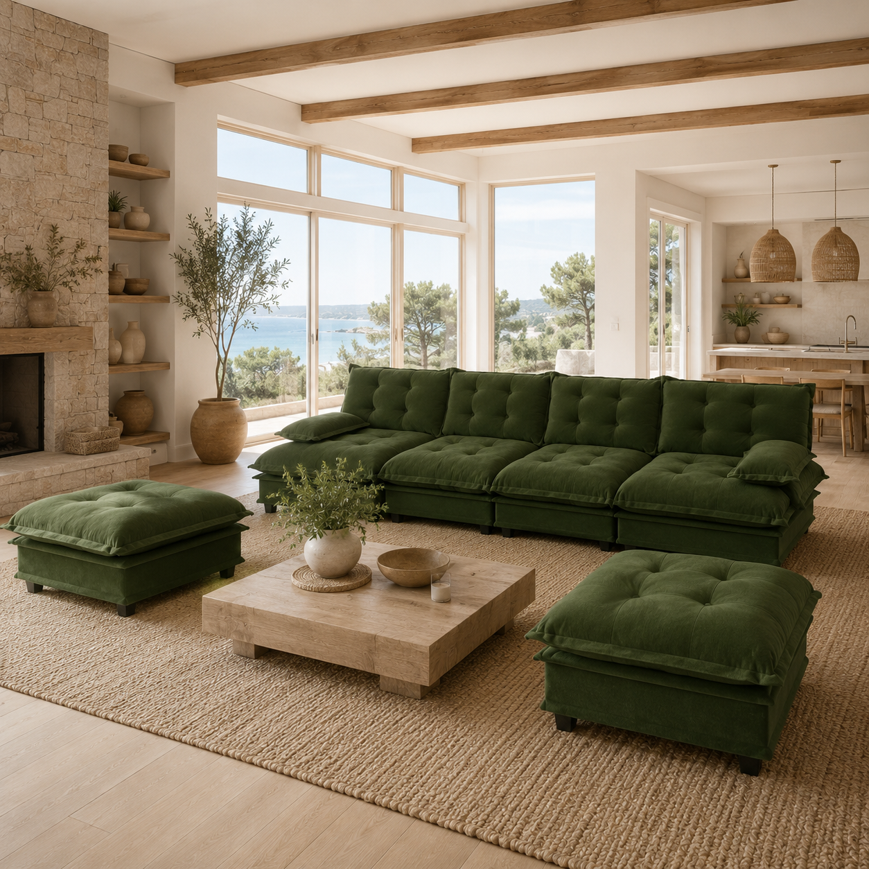 Chelsea 138" Tufted Chenille U-Shaped Modular Sectional Sofa with 2 Ottomans
