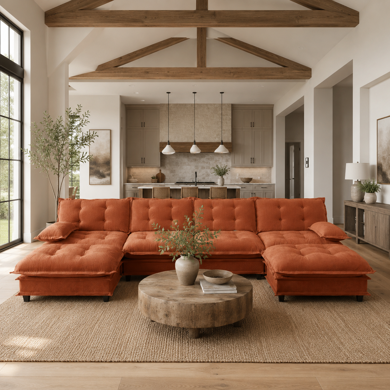 Chelsea 138" Tufted Chenille U-Shaped Modular Sectional Sofa with 2 Ottomans