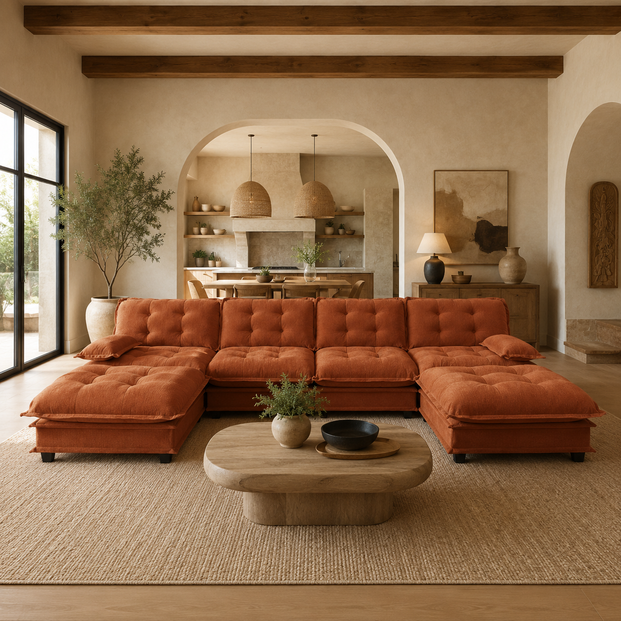 Chelsea 138" Tufted Chenille U-Shaped Modular Sectional Sofa with 2 Ottomans