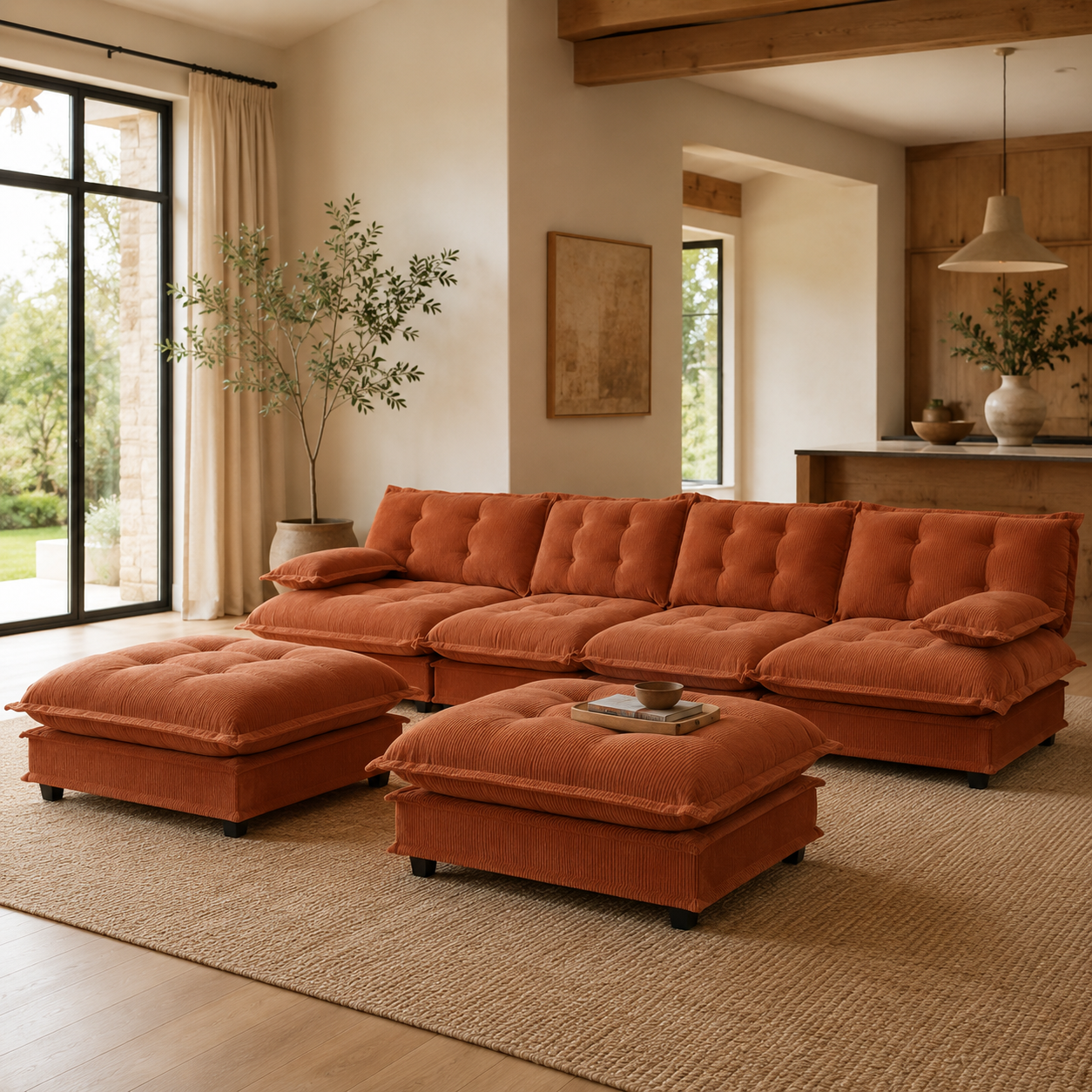 Chelsea 138" Tufted Chenille U-Shaped Modular Sectional Sofa with 2 Ottomans