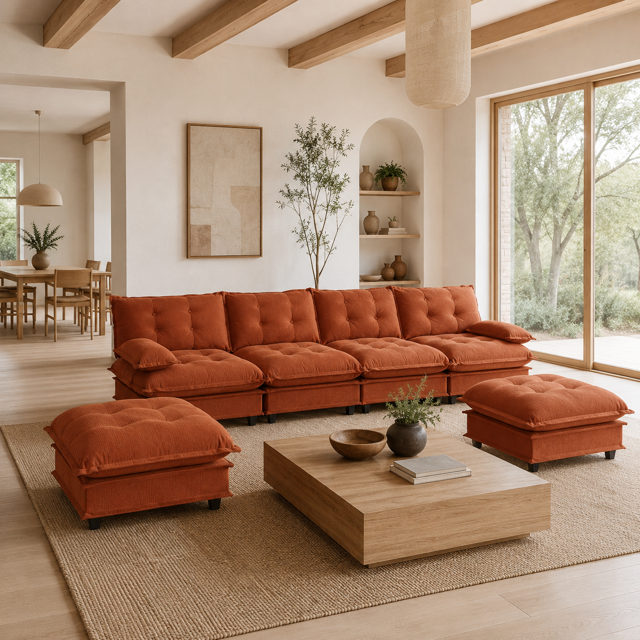 Chelsea 138" Tufted Chenille U-Shaped Modular Sectional Sofa with 2 Ottomans