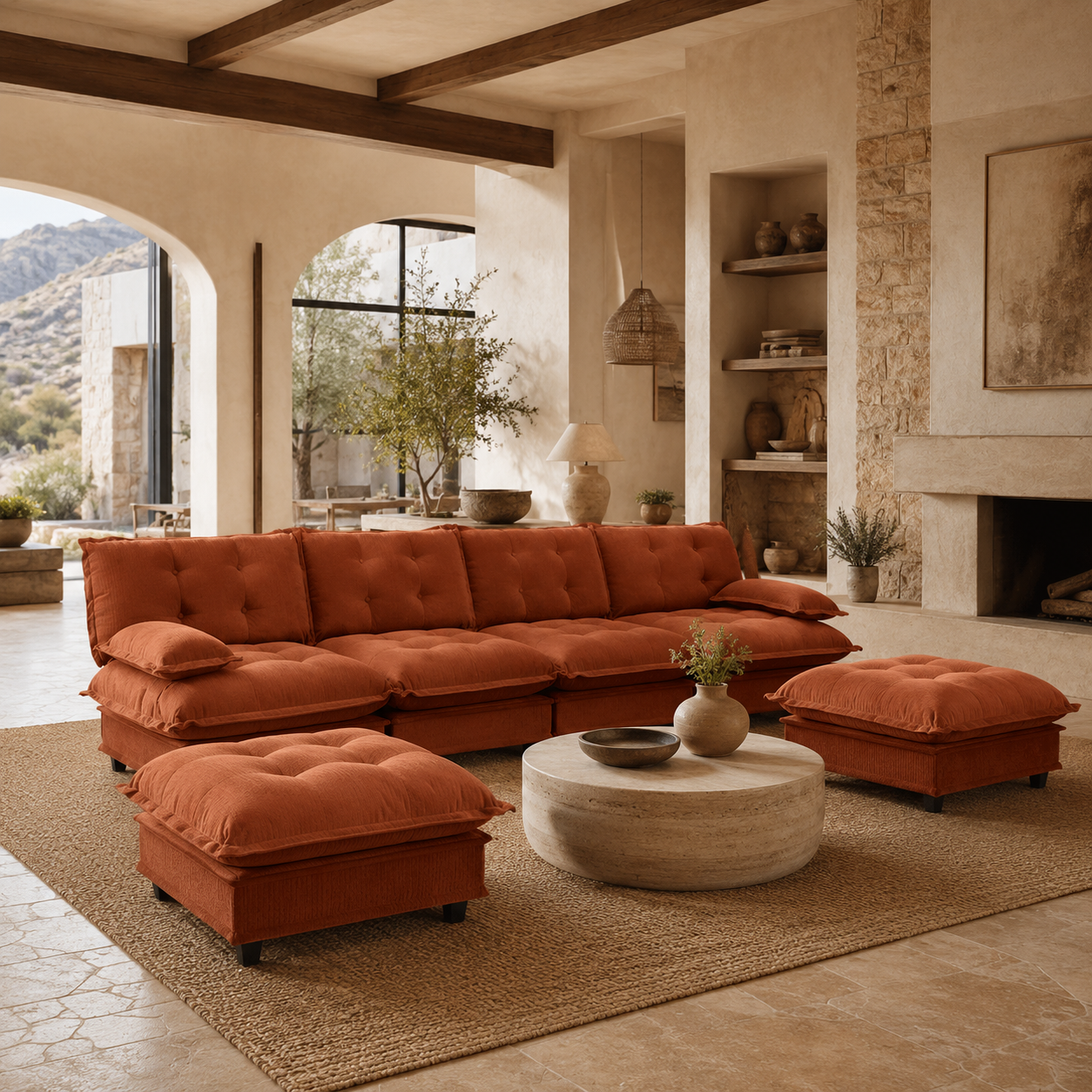 Chelsea 138" Tufted Chenille U-Shaped Modular Sectional Sofa with 2 Ottomans