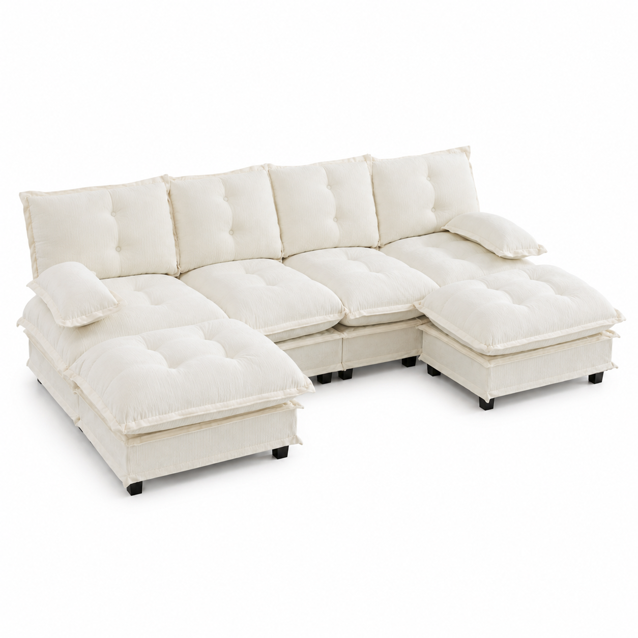 Chelsea 107" Modular Tufted Chenille U-Shaped Sectional Sofa with 2 Ottomans