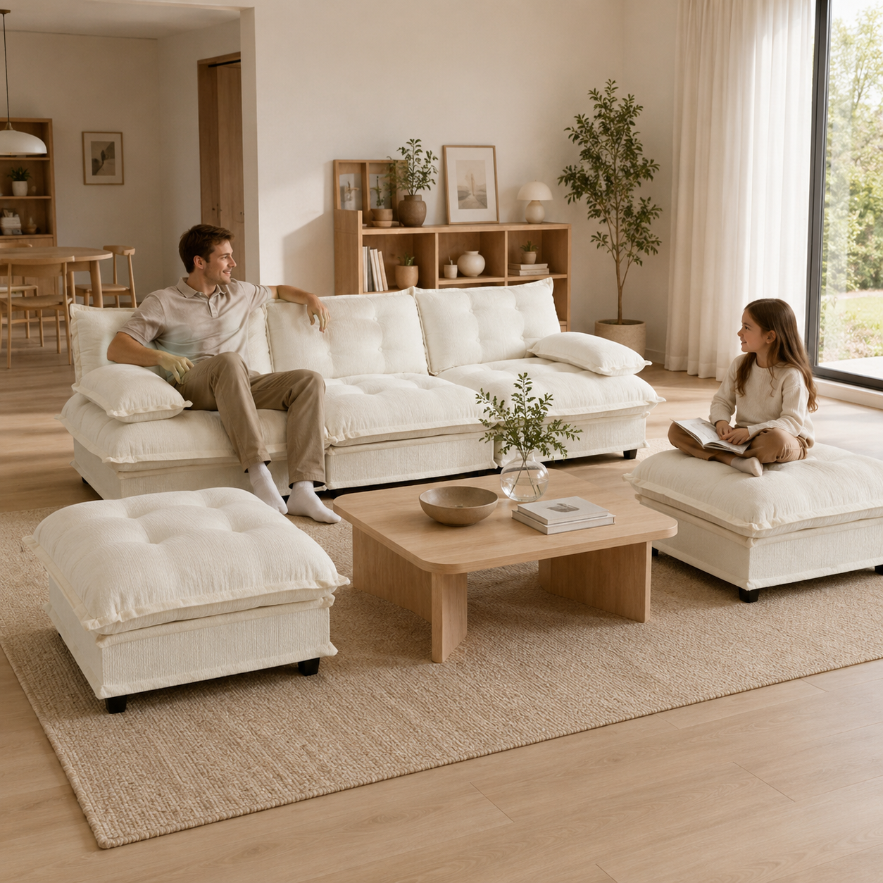 Chelsea 107" Modular Tufted Chenille U-Shaped Sectional Sofa with 2 Ottomans