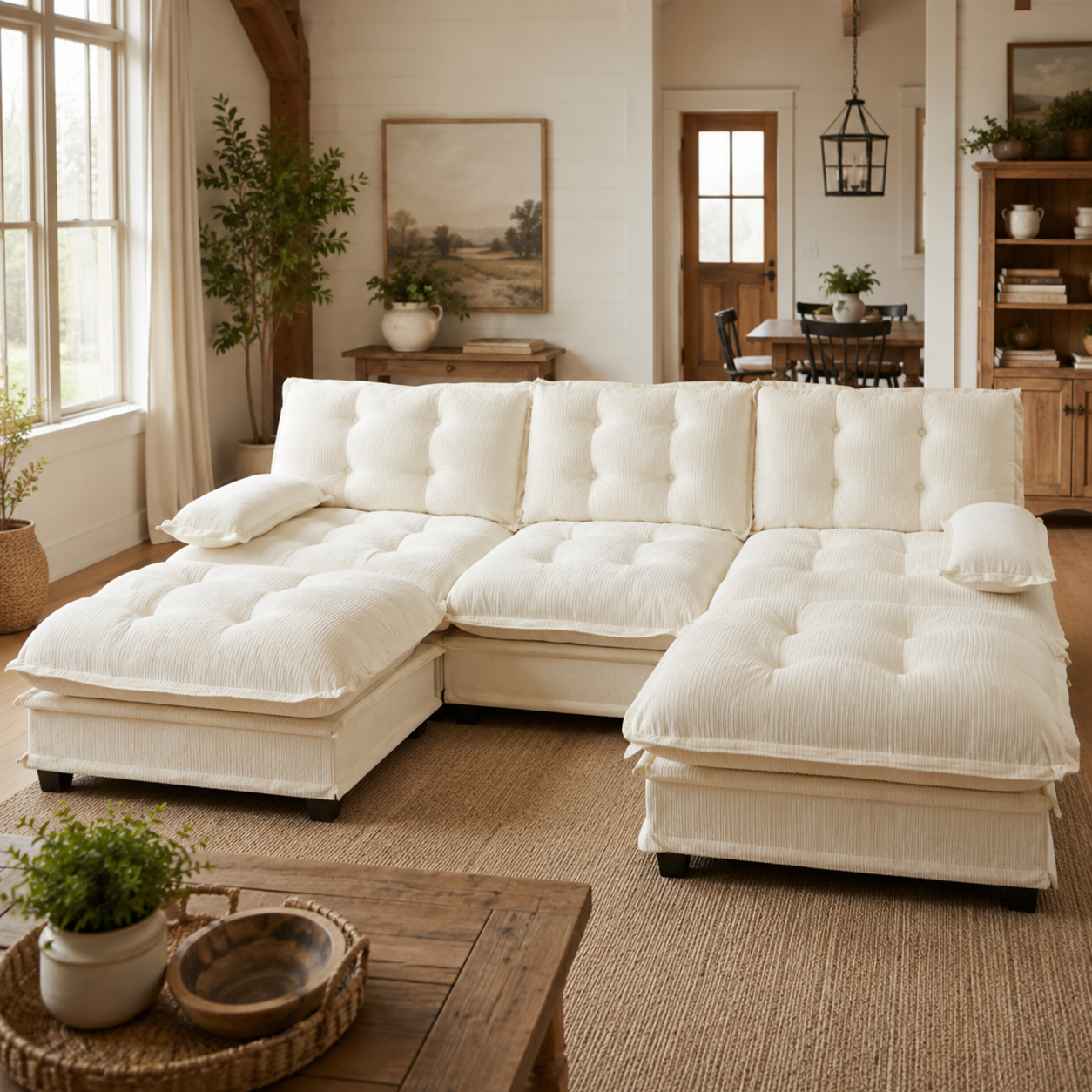Chelsea 107" Modular Tufted Chenille U-Shaped Sectional Sofa with 2 Ottomans