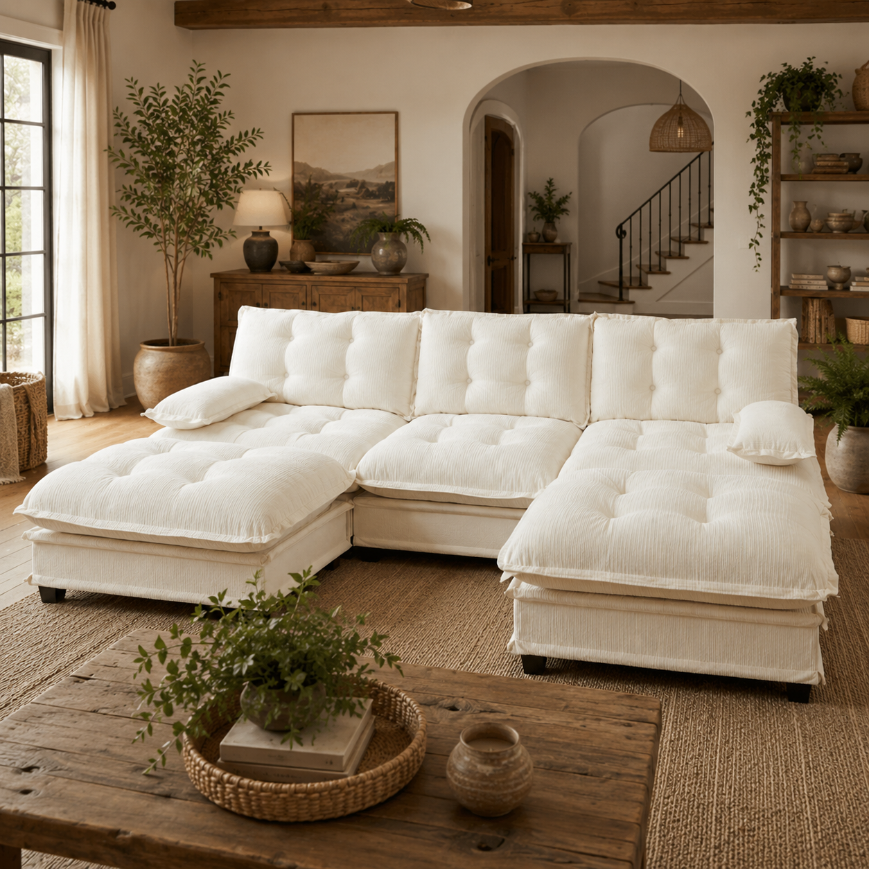 Chelsea 107" Modular Tufted Chenille U-Shaped Sectional Sofa with 2 Ottomans