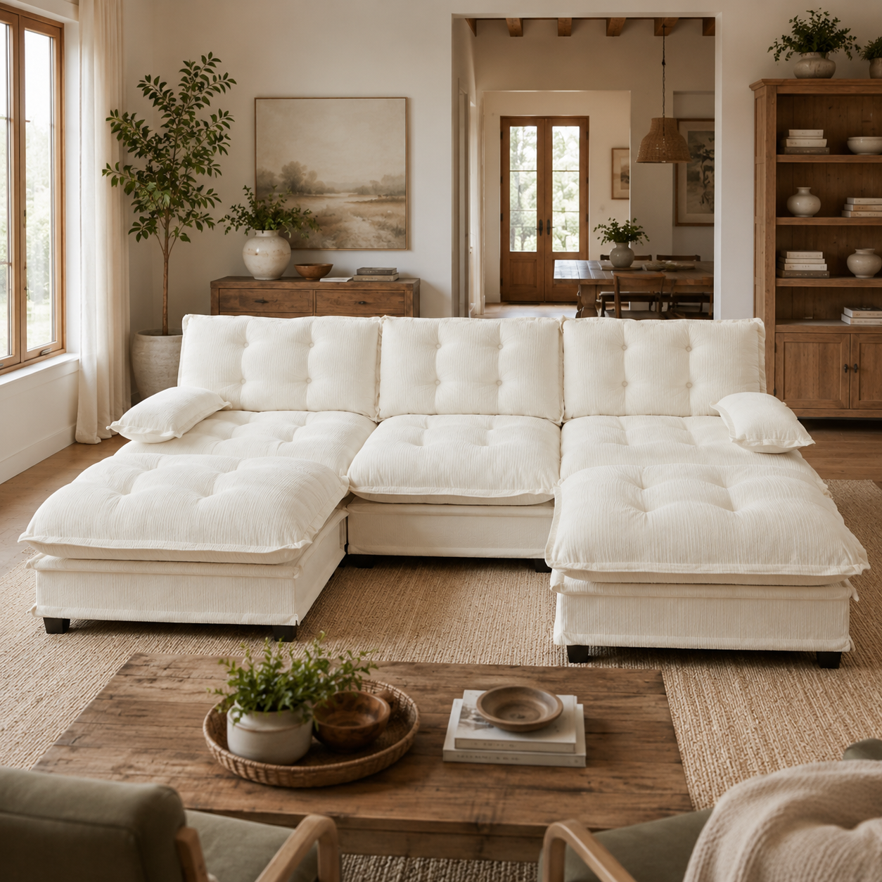 Chelsea 107" Modular Tufted Chenille U-Shaped Sectional Sofa with 2 Ottomans