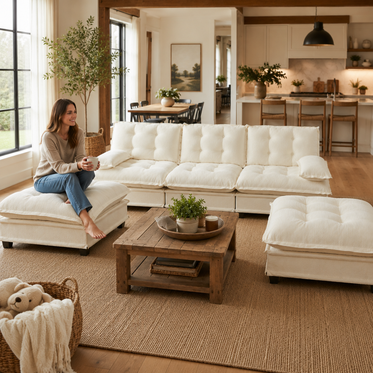 Chelsea 107" Modular Tufted Chenille U-Shaped Sectional Sofa with 2 Ottomans