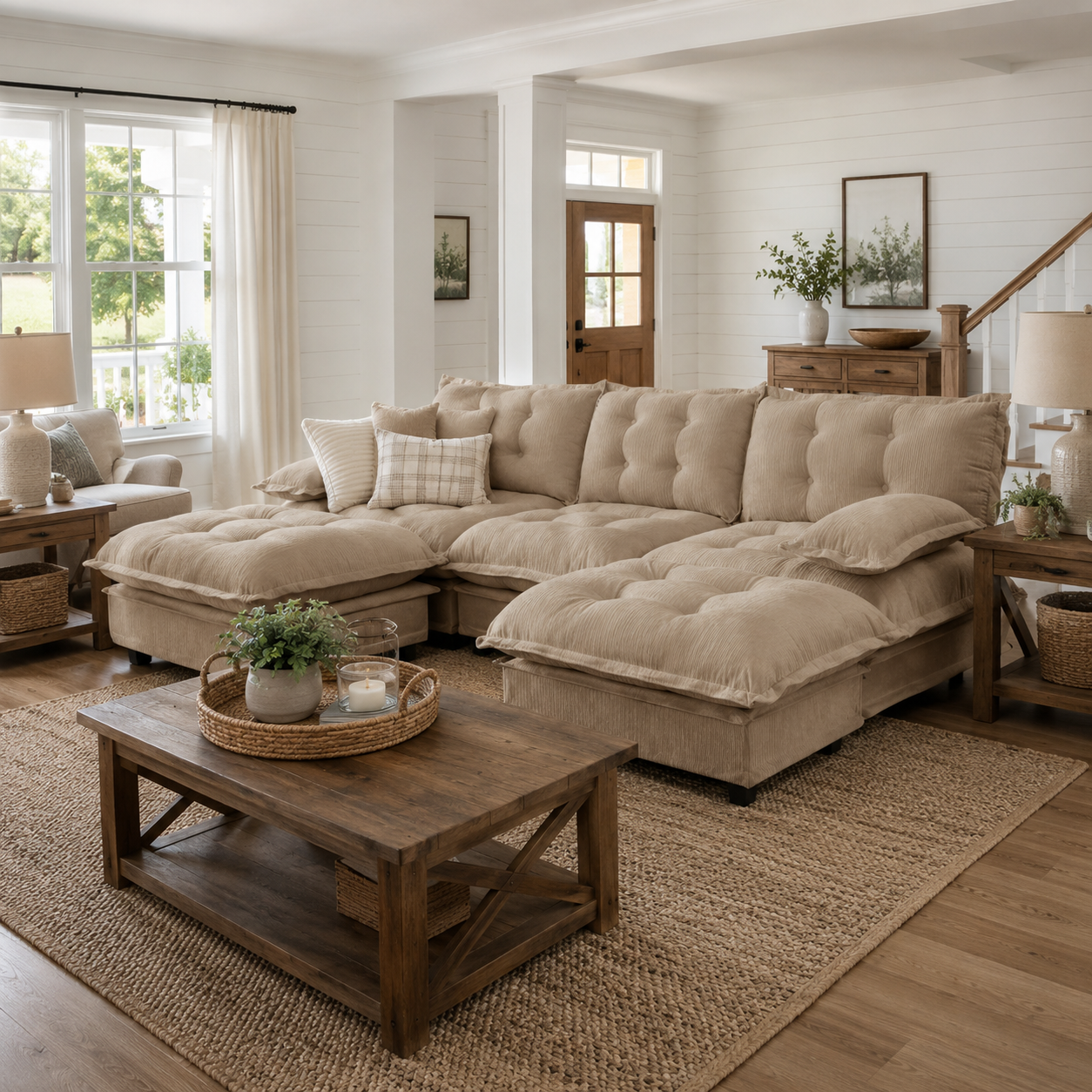 Chelsea 107" Modular Tufted Chenille U-Shaped Sectional Sofa with 2 Ottomans