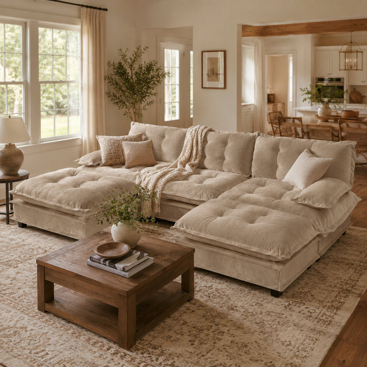 Chelsea 107" Modular Tufted Chenille U-Shaped Sectional Sofa with 2 Ottomans