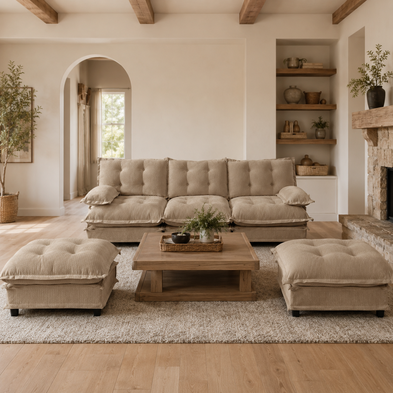 Chelsea 107" Modular Tufted Chenille U-Shaped Sectional Sofa with 2 Ottomans