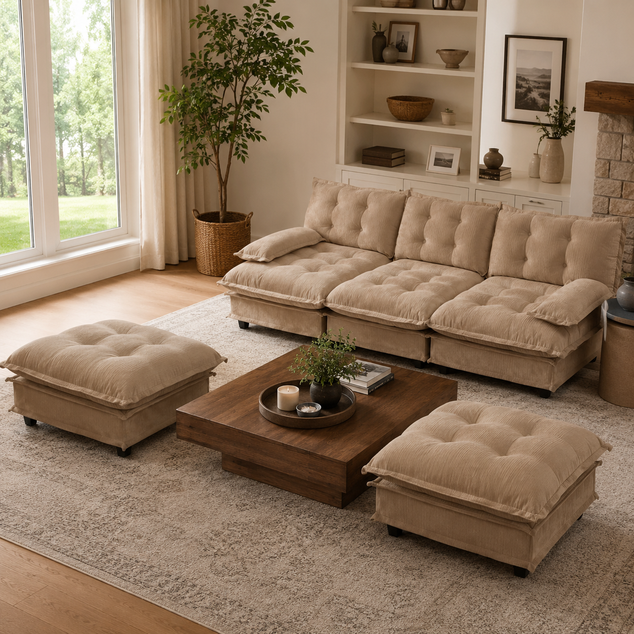 Chelsea 107" Modular Tufted Chenille U-Shaped Sectional Sofa with 2 Ottomans