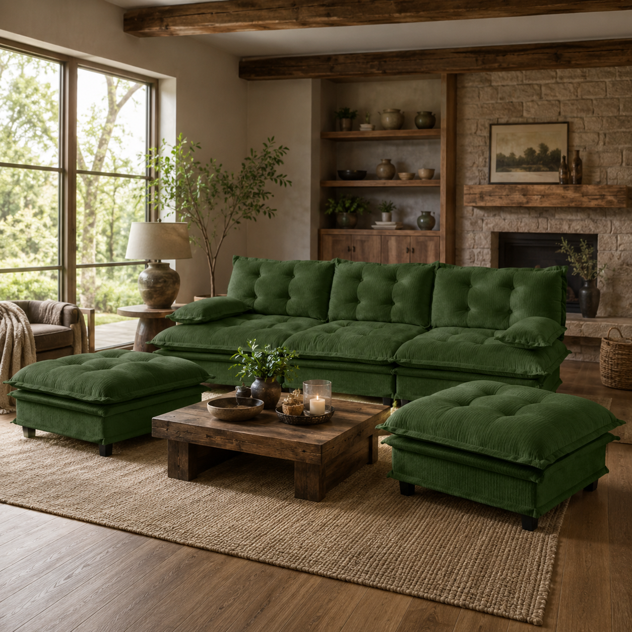 Chelsea 107" Modular Tufted Chenille U-Shaped Sectional Sofa with 2 Ottomans