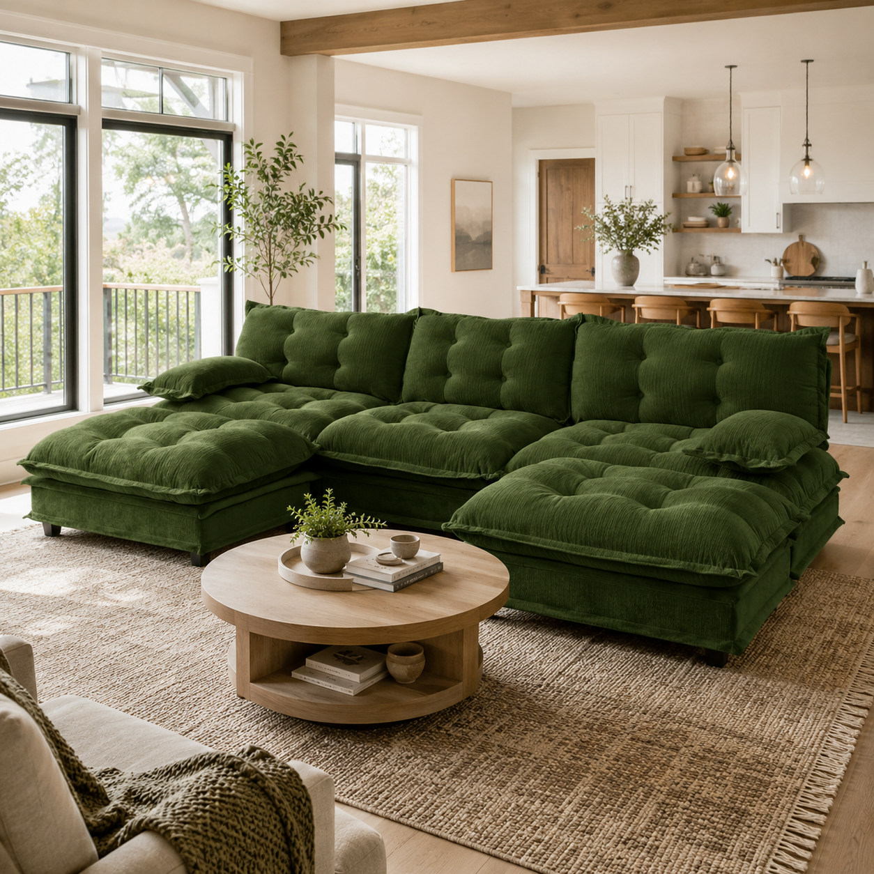 Chelsea 107" Modular Tufted Chenille U-Shaped Sectional Sofa with 2 Ottomans