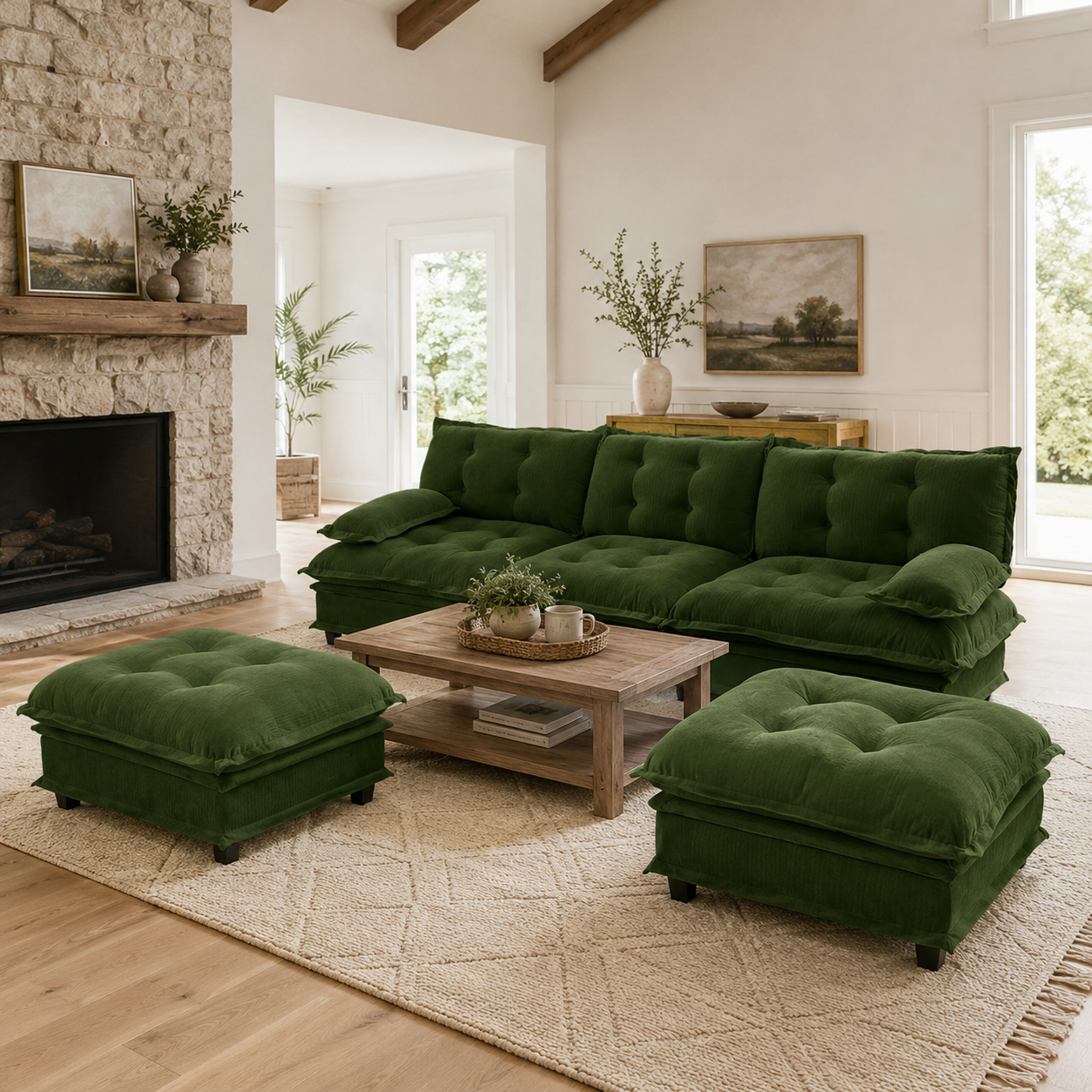 Chelsea 107" Modular Tufted Chenille U-Shaped Sectional Sofa with 2 Ottomans