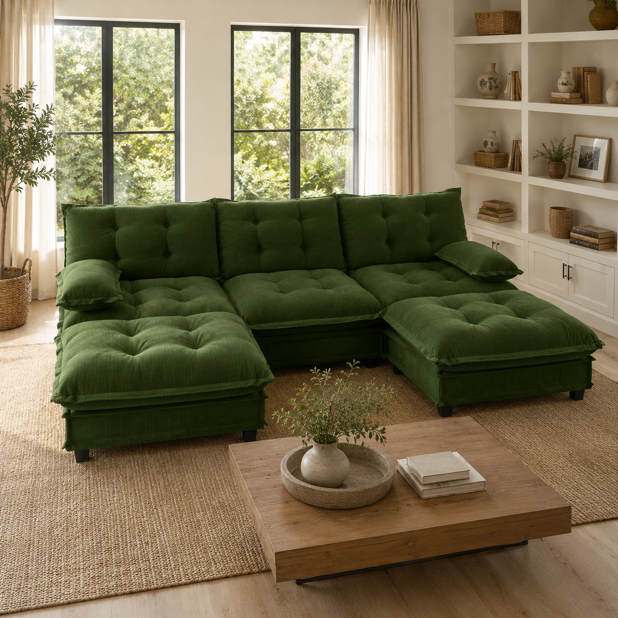 Chelsea 107" Modular Tufted Chenille U-Shaped Sectional Sofa with 2 Ottomans