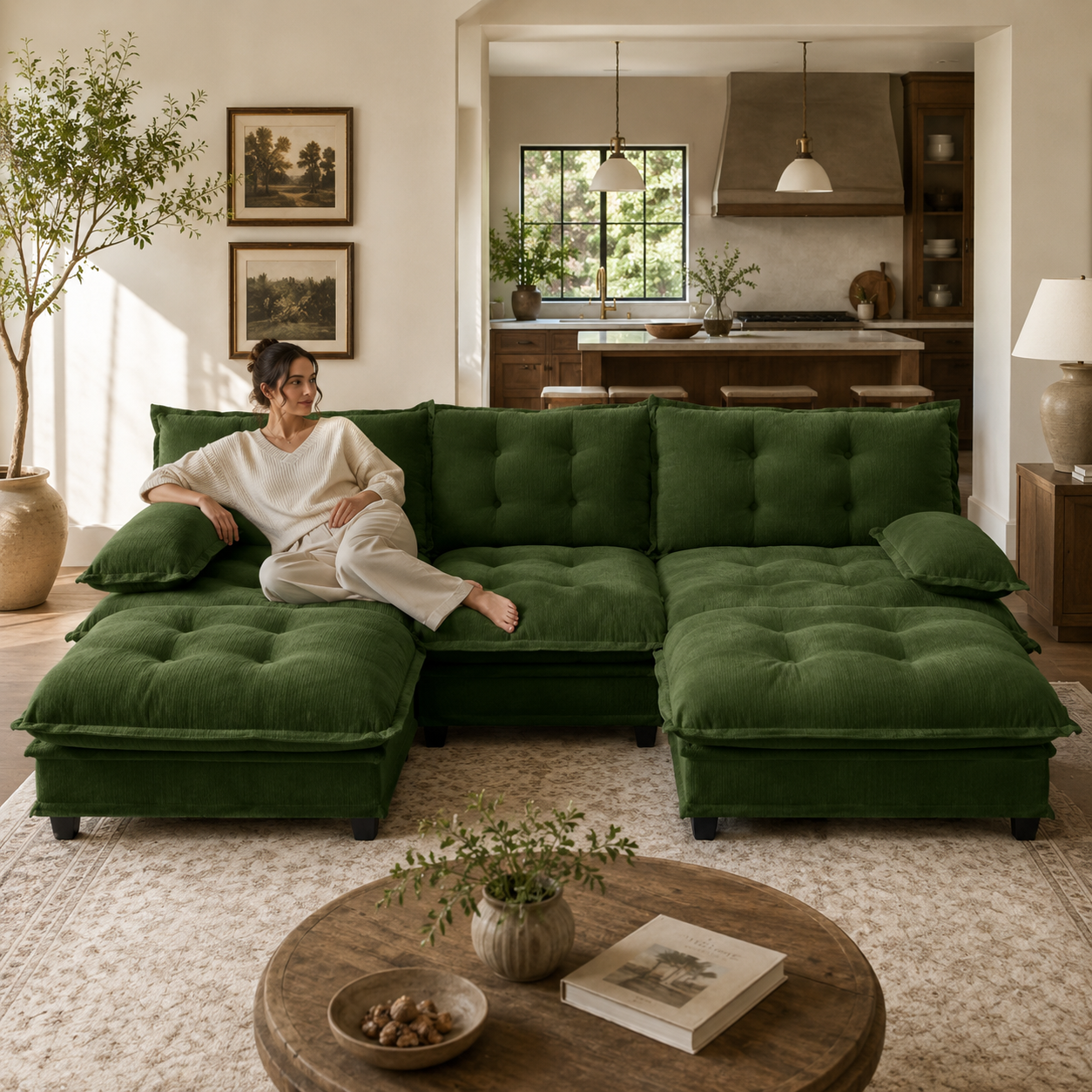 Chelsea 107" Modular Tufted Chenille U-Shaped Sectional Sofa with 2 Ottomans