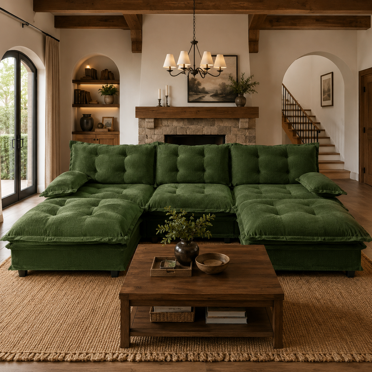Chelsea 107" Modular Tufted Chenille U-Shaped Sectional Sofa with 2 Ottomans
