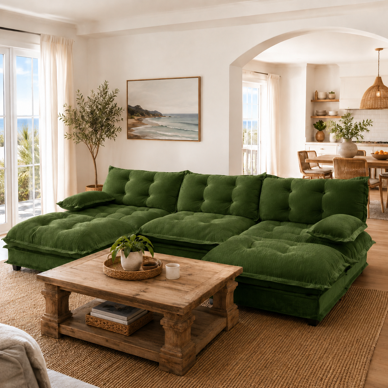 Chelsea 107" Modular Tufted Chenille U-Shaped Sectional Sofa with 2 Ottomans