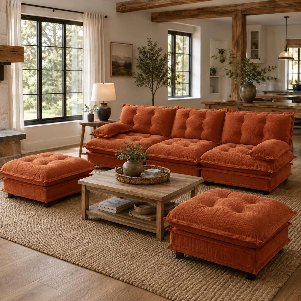 Chelsea 107" Modular Tufted Chenille U-Shaped Sectional Sofa with 2 Ottomans