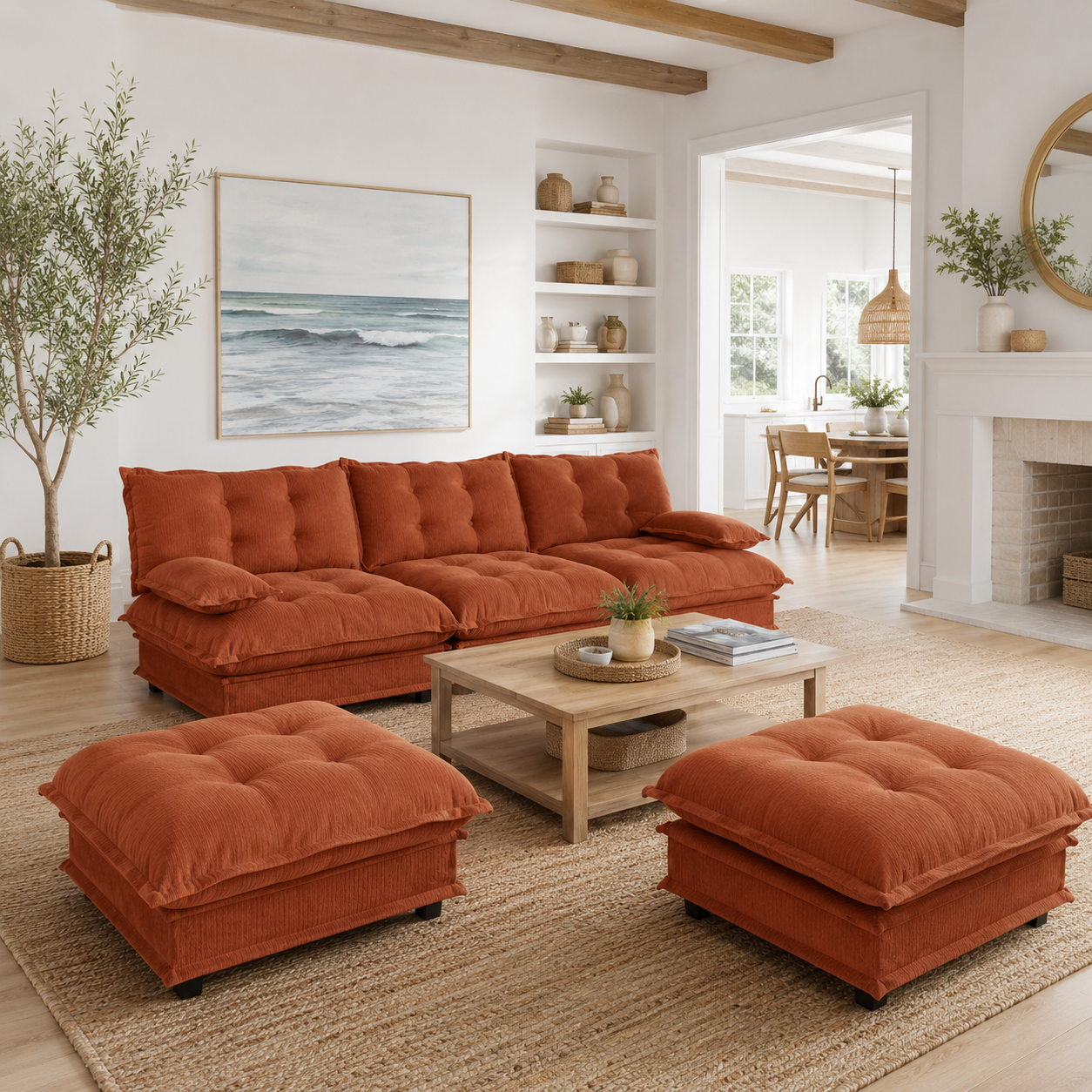 Chelsea 107" Modular Tufted Chenille U-Shaped Sectional Sofa with 2 Ottomans