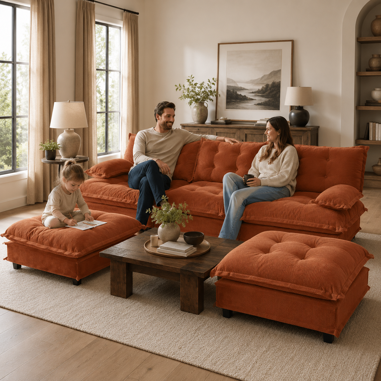 Chelsea 107" Modular Tufted Chenille U-Shaped Sectional Sofa with 2 Ottomans