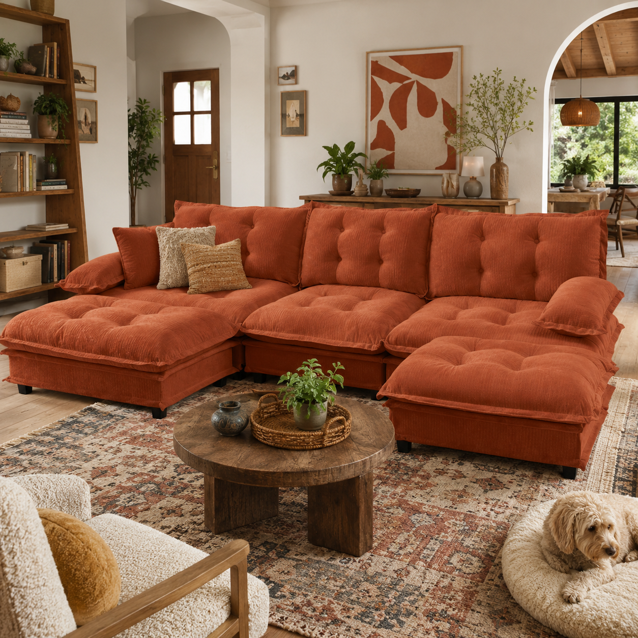 Chelsea 107" Modular Tufted Chenille U-Shaped Sectional Sofa with 2 Ottomans