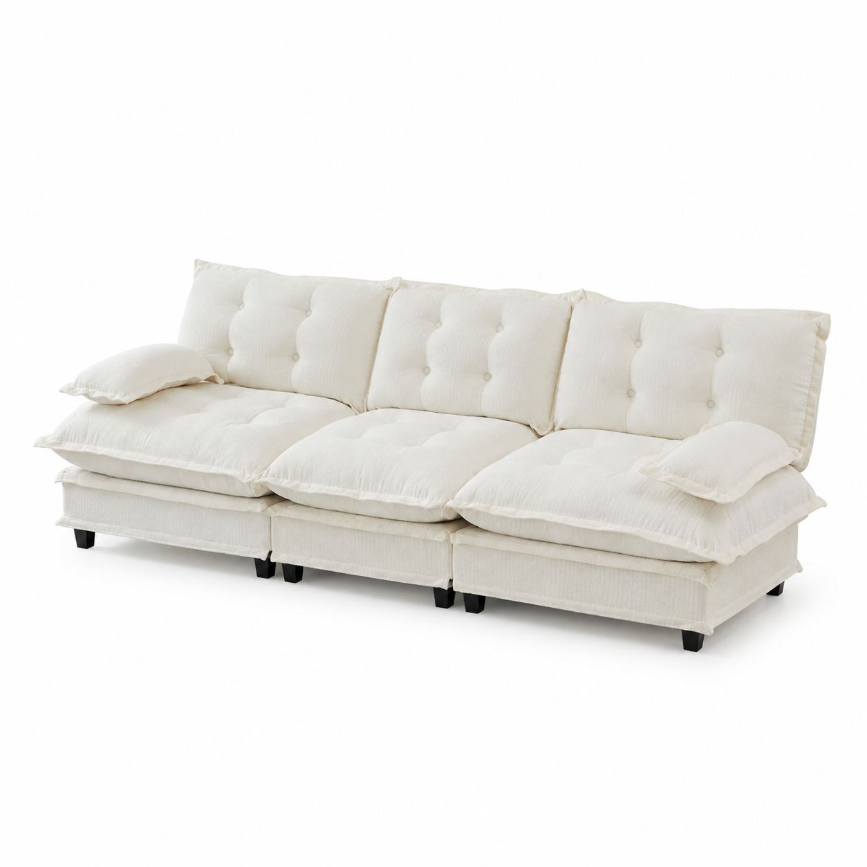 Chelsea 107" Tufted Chenille 3-Seater Modular Sofa Couch with Removable Armrest