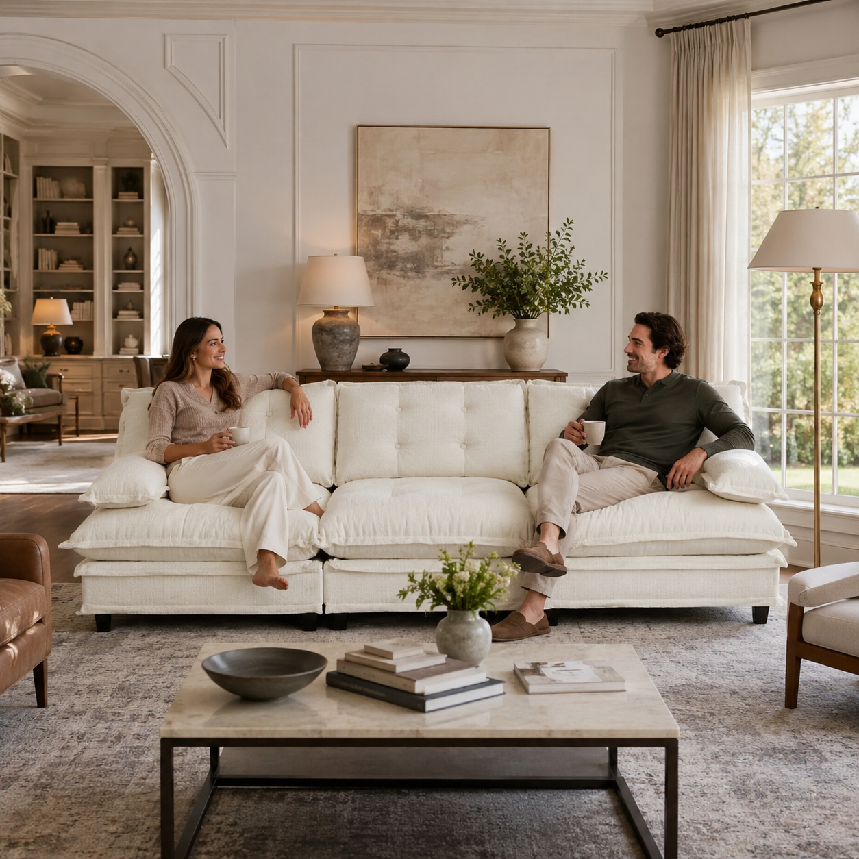 Chelsea 107" Tufted Chenille 3-Seater Modular Sofa Couch with Removable Armrest