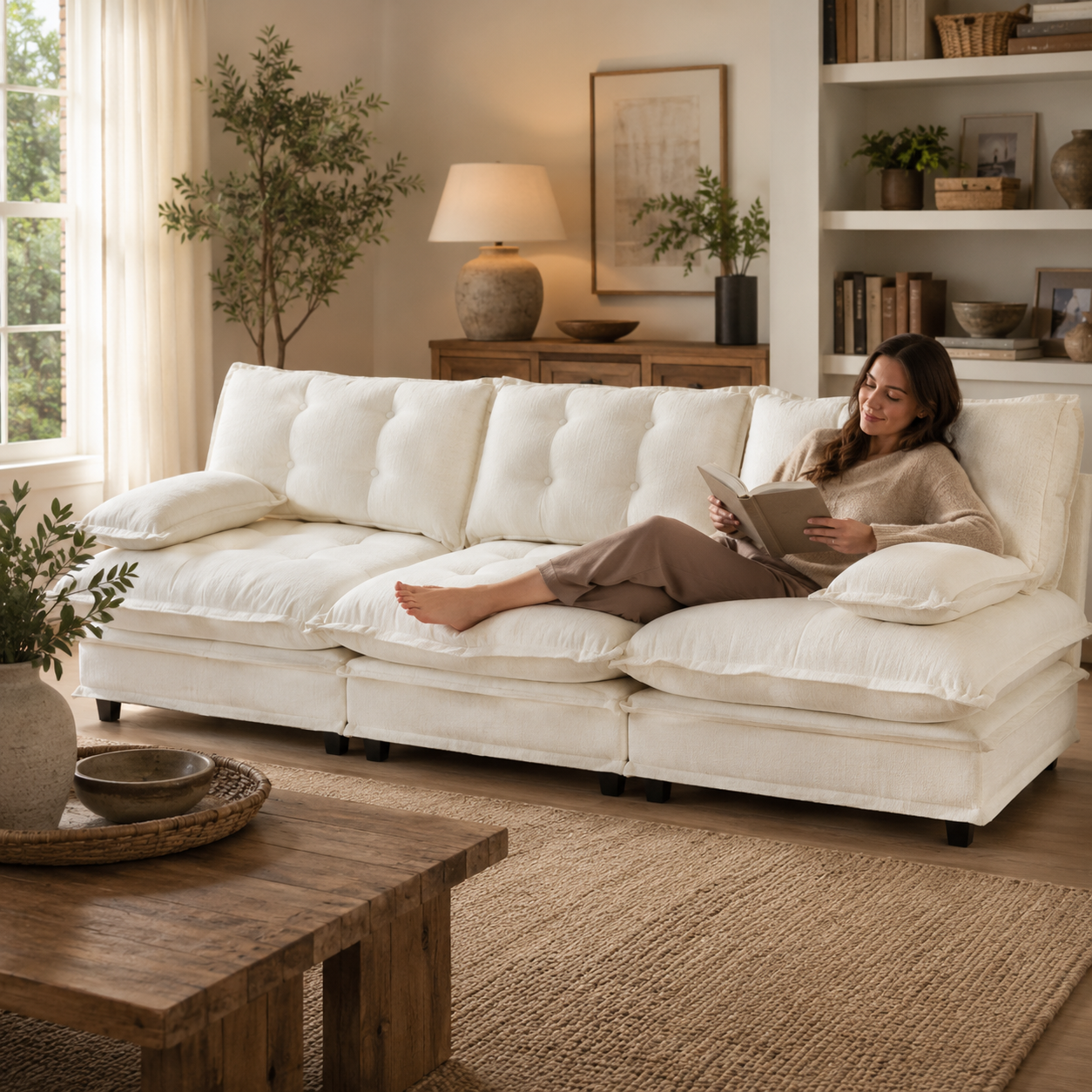 Chelsea 107" Tufted Chenille 3-Seater Modular Sofa Couch with Removable Armrest