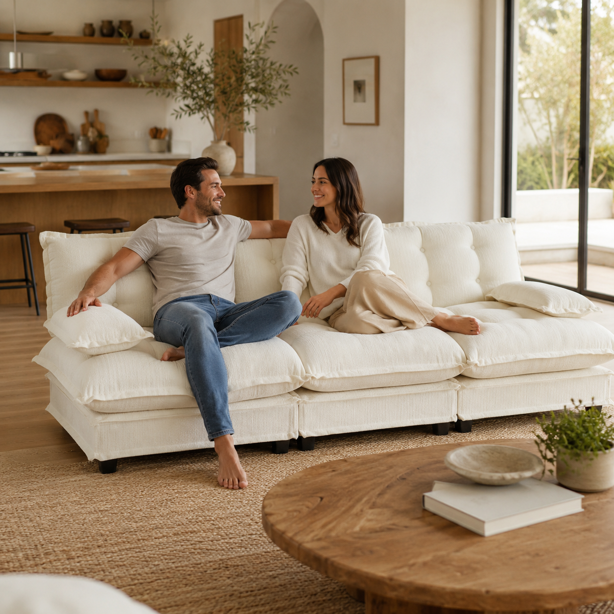 Chelsea 107" Tufted Chenille 3-Seater Modular Sofa Couch with Removable Armrest
