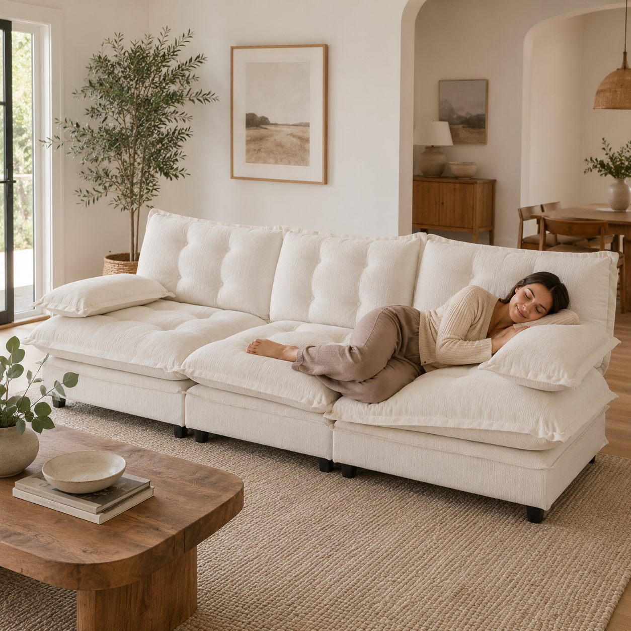Chelsea 107" Tufted Chenille 3-Seater Modular Sofa Couch with Removable Armrest