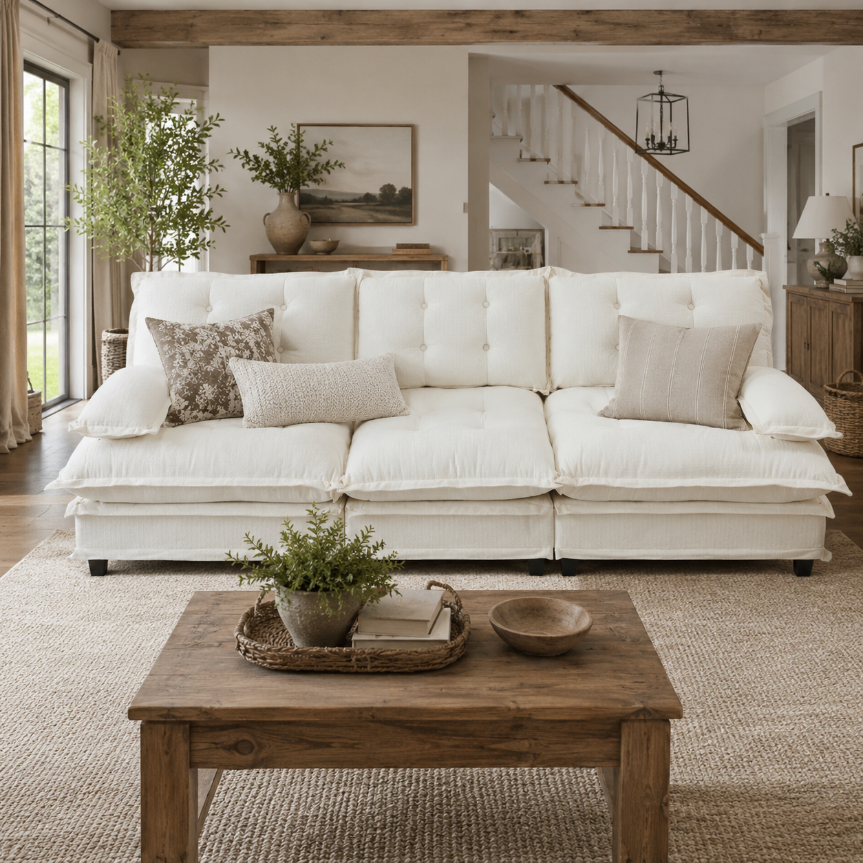 Chelsea 107" Tufted Chenille 3-Seater Modular Sofa Couch with Removable Armrest