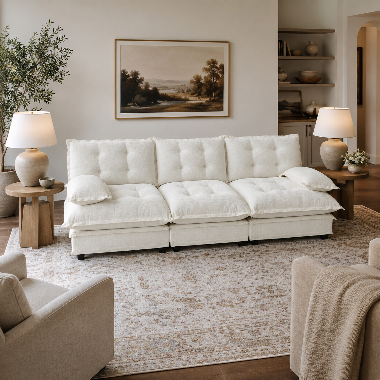 Chelsea 107" Tufted Chenille 3-Seater Modular Sofa Couch with Removable Armrest