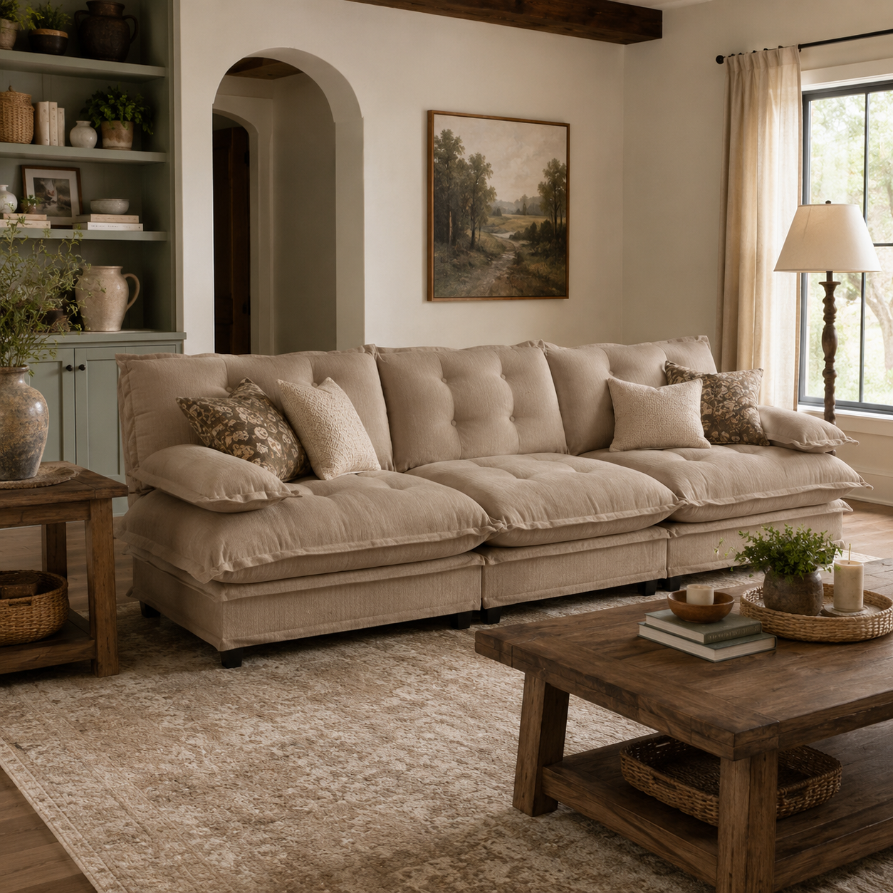Chelsea 107" Tufted Chenille 3-Seater Modular Sofa Couch with Removable Armrest