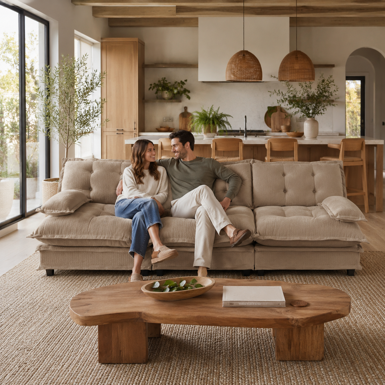 Chelsea 107" Tufted Chenille 3-Seater Modular Sofa Couch with Removable Armrest