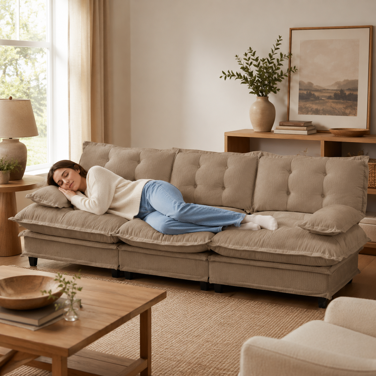 Chelsea 107" Tufted Chenille 3-Seater Modular Sofa Couch with Removable Armrest