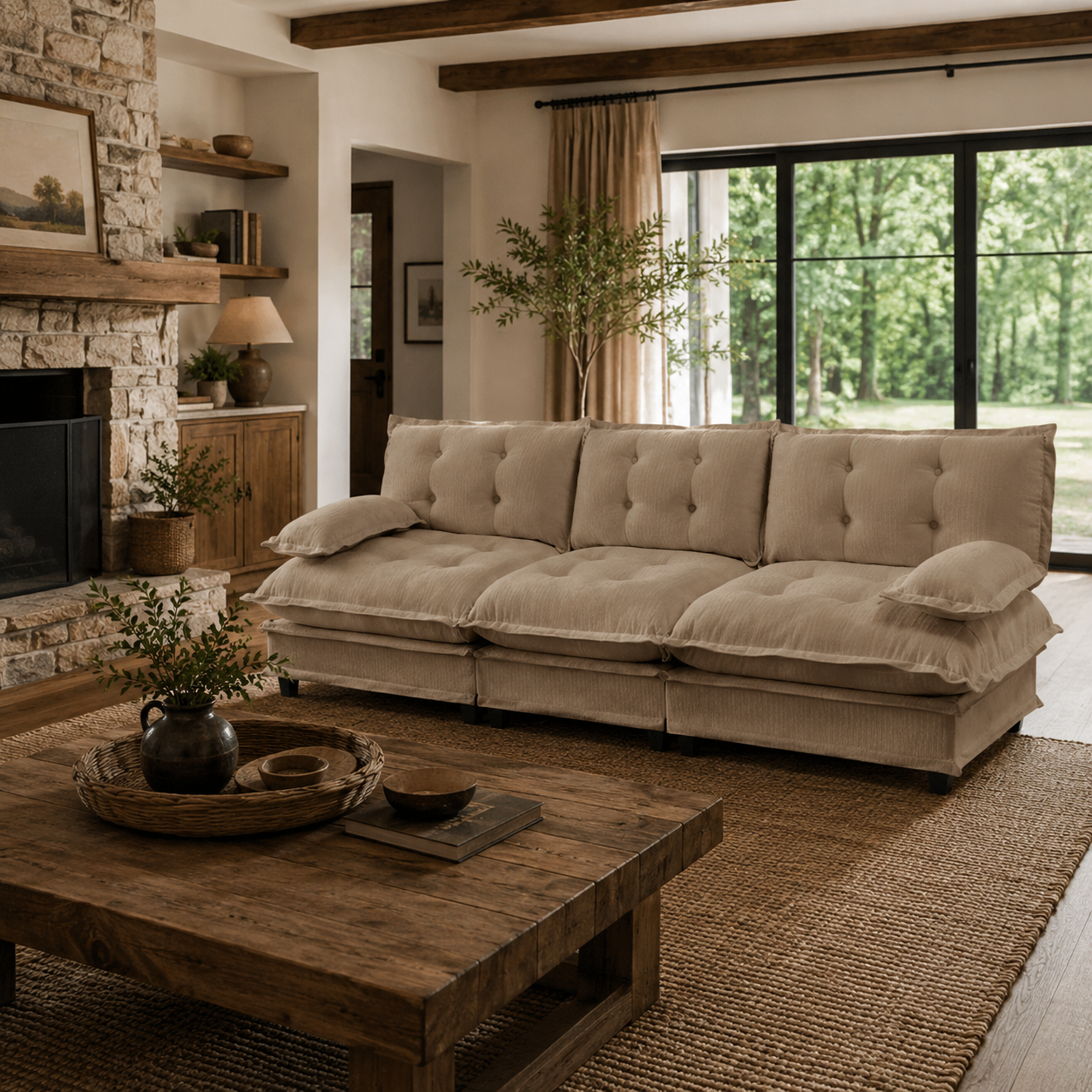 Chelsea 107" Tufted Chenille 3-Seater Modular Sofa Couch with Removable Armrest