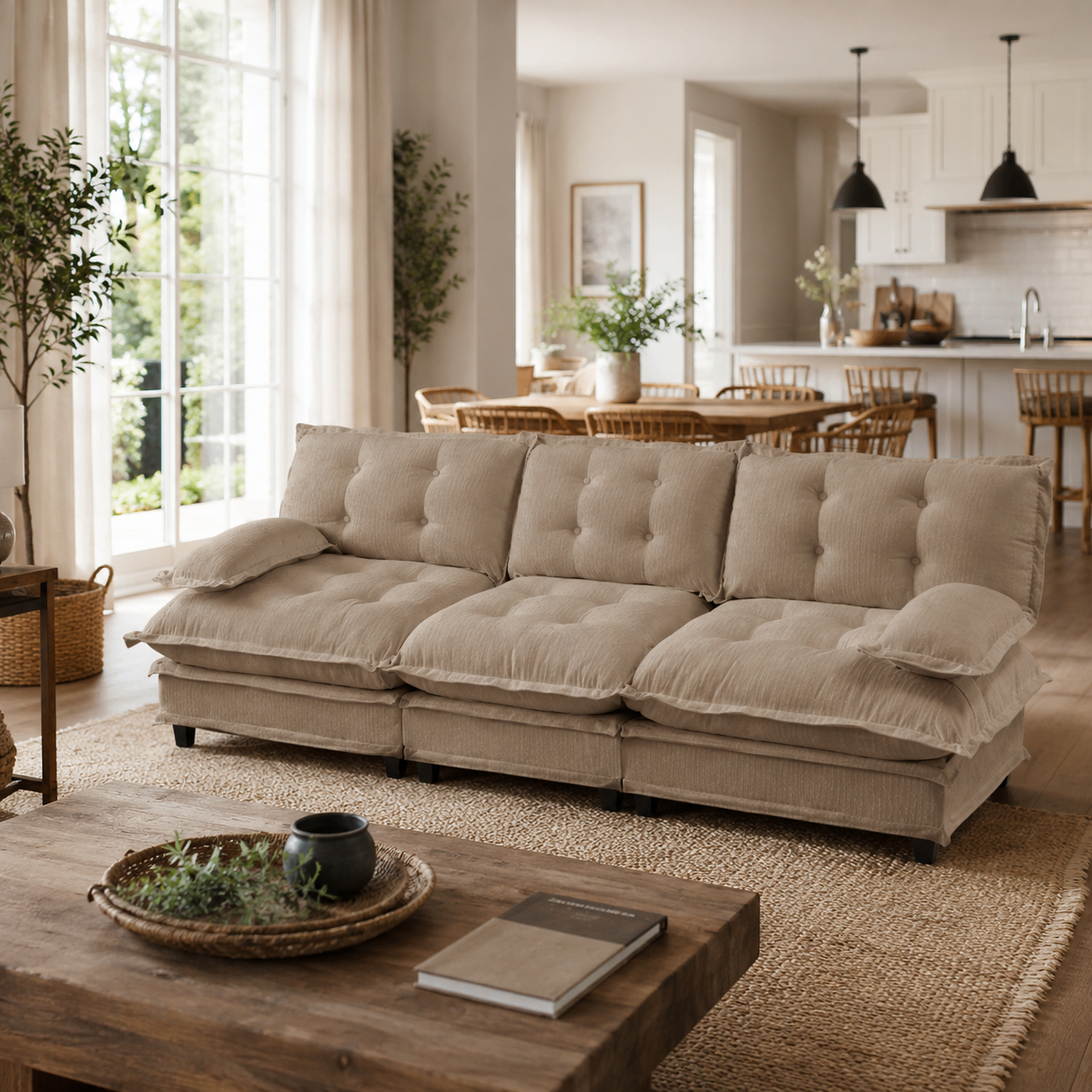 Chelsea 107" Tufted Chenille 3-Seater Modular Sofa Couch with Removable Armrest