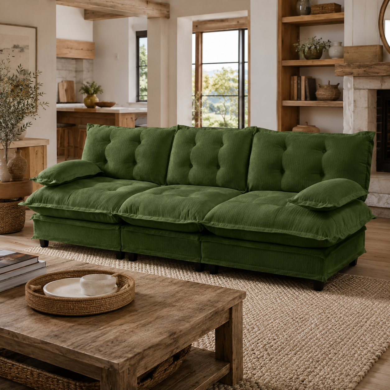 Chelsea 107" Tufted Chenille 3-Seater Modular Sofa Couch with Removable Armrest