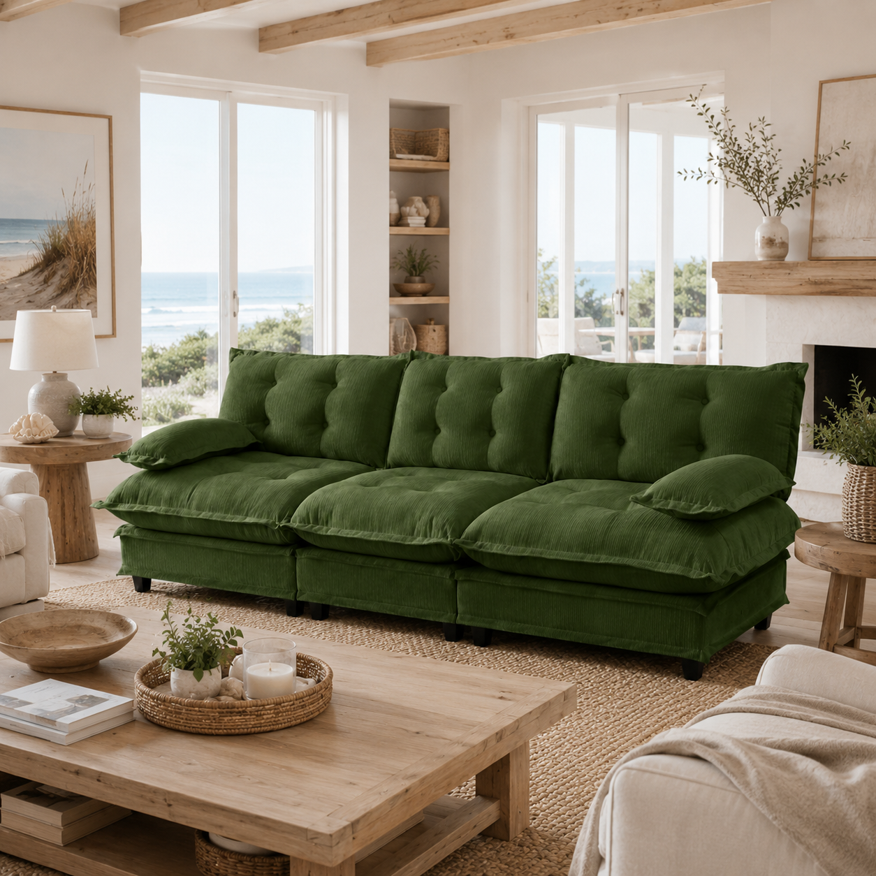 Chelsea 107" Tufted Chenille 3-Seater Modular Sofa Couch with Removable Armrest