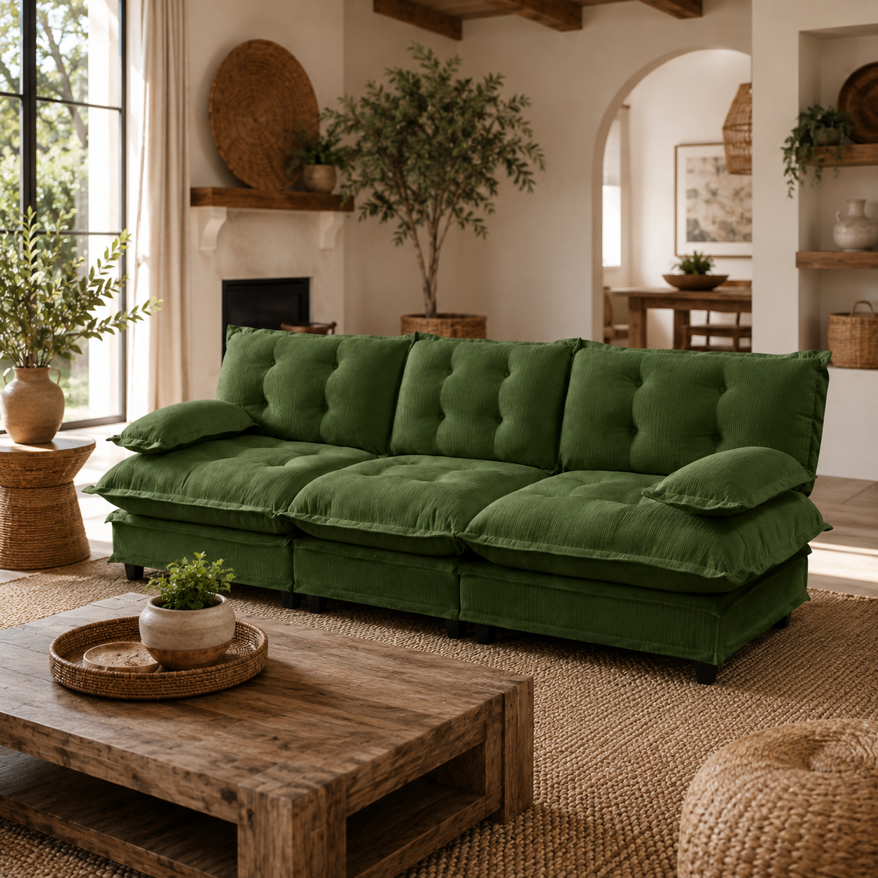 Chelsea 107" Tufted Chenille 3-Seater Modular Sofa Couch with Removable Armrest