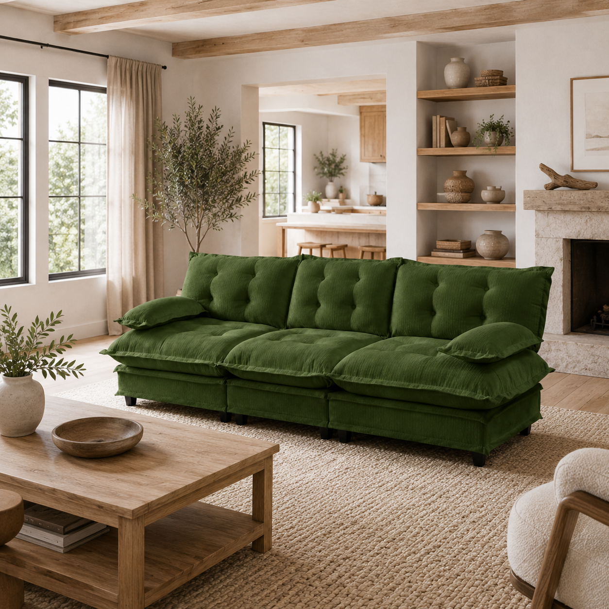 Chelsea 107" Tufted Chenille 3-Seater Modular Sofa Couch with Removable Armrest